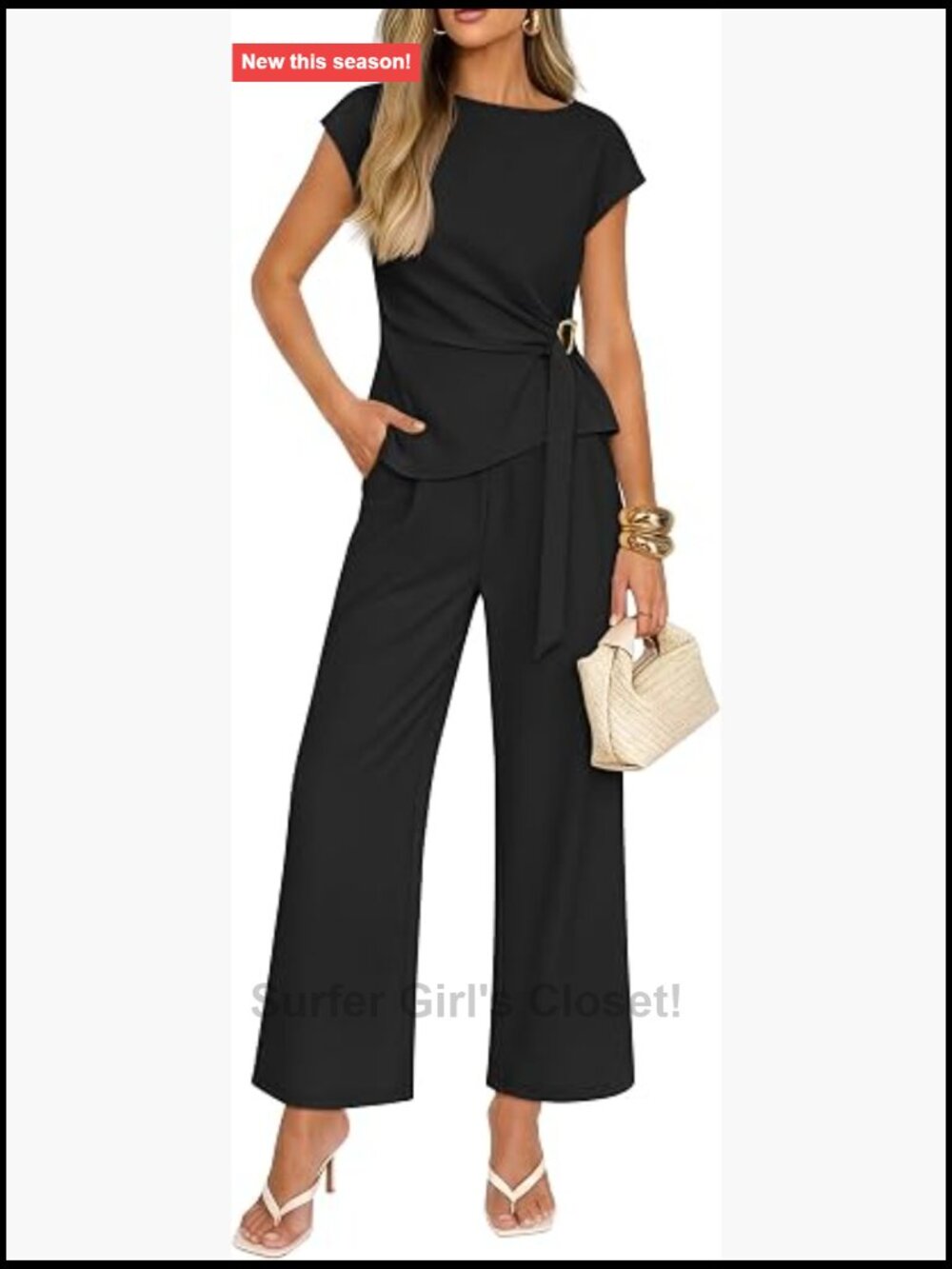 Women's 2 Piece Pant Set Short Sleeve Boat Neck Wide Leg Business Casual Outfit